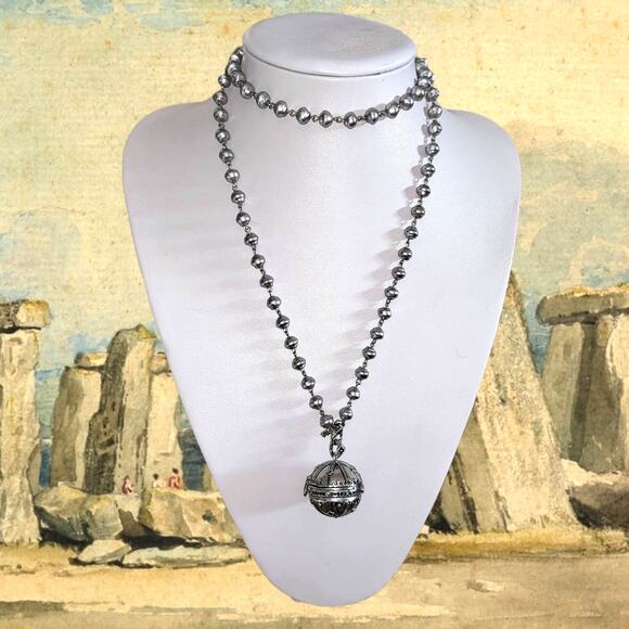 Spirit Orb Black Spinel up-designed Anne Klein Faux Circlette Pearl Chain 36" - Picture 5 of 6